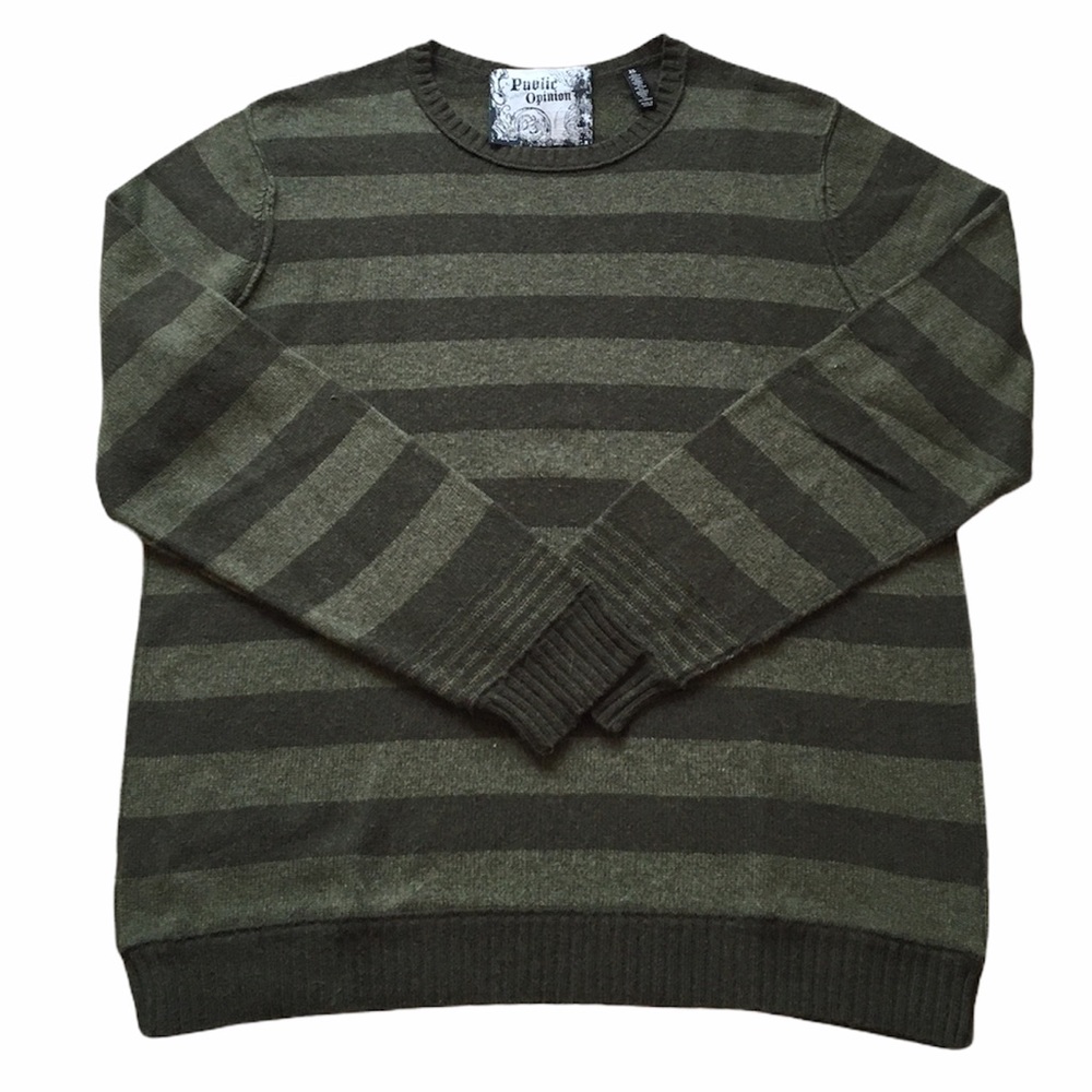 Men’s Public Opinion Army Green Stripe Sweater